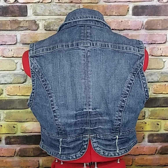 Miss Bisou Destroyed Denim Crop Vest Sz L - Picture 5 of 7